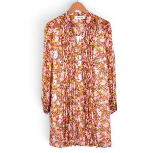 Diane von Furstenberg Silk Pintuck Dress 6 Floral Sheer Spring Wedding Guest